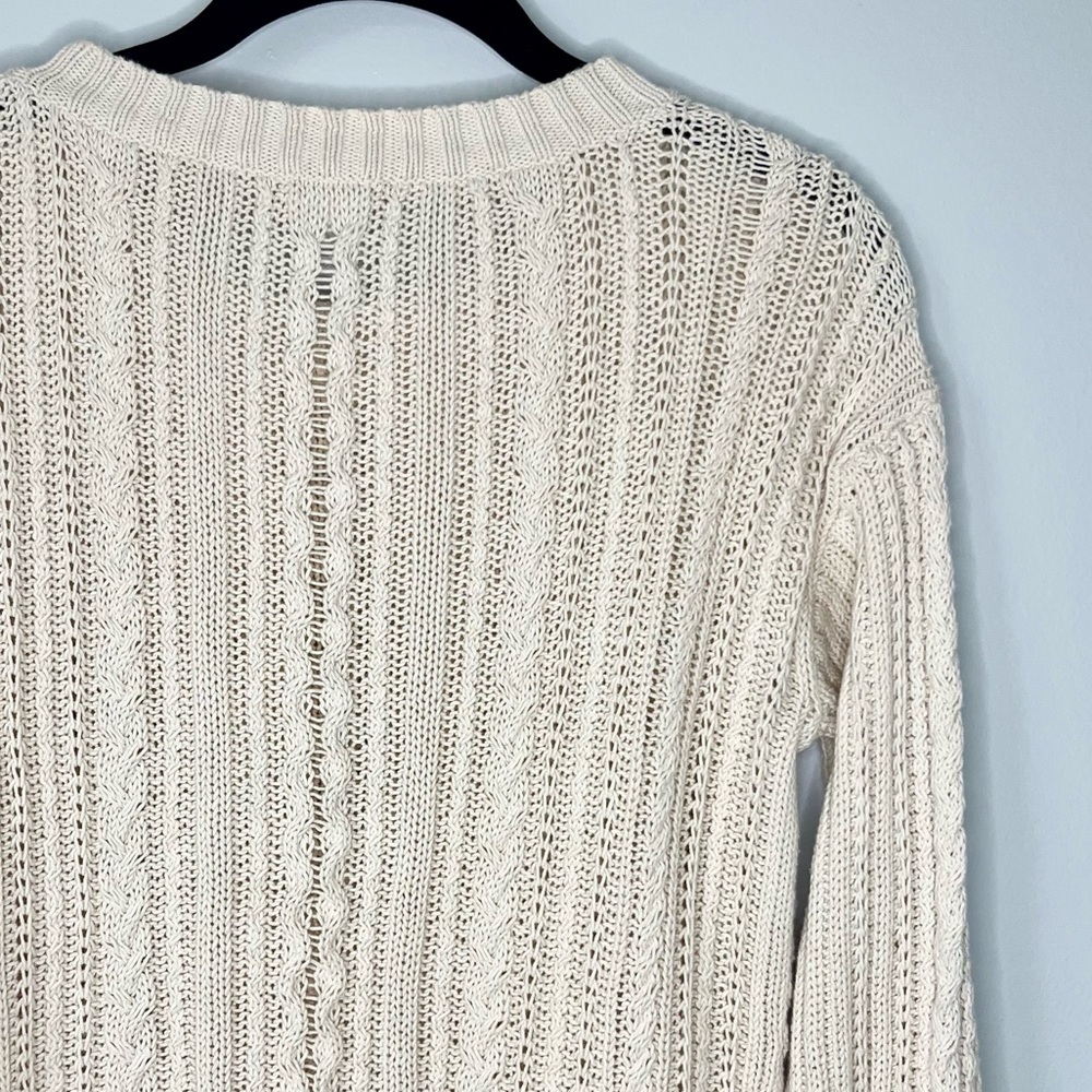 J.Crew Cream Cable-Knit Sweater with Gold Zipper Shoulder - Picture 5 of 6